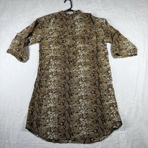 Nieves Lavi New York size XS 100% Silk Dress Snake Skin Yellow Black Roll Sleeve